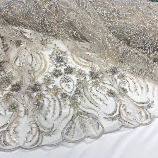 Beaded Lace Fabric Embroidered on 100% Polyester Net Mesh | Lace USA - GD-26227
