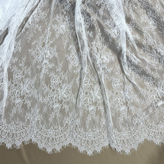 Chantilly Embroidered Lace Fabric with Eyelash Scallop - 3 Yards | Lace USA - GDF-03
