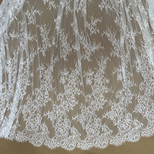 Chantilly Embroidered Lace Fabric with Eyelash Scallop - 3 Yards | Lace USA - GDF-04