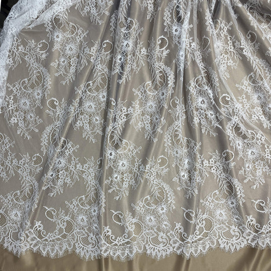 Chantilly Embroidered Lace Fabric with Eyelash Scallop - 3 Yards | Lace USA - GDF-05