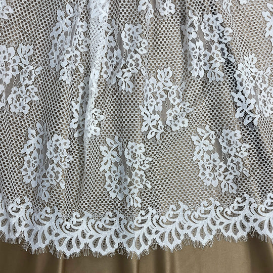 Chantilly Embroidered Lace Fabric with Eyelash Scallop - 3 Yards | Lace USA - GDF-08
