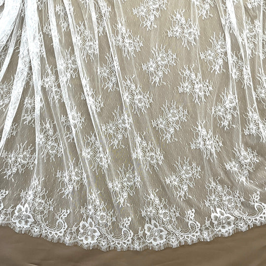 Chantilly Embroidered Lace Fabric with Eyelash Scallop - 3 Yards | Lace USA - GDF-01