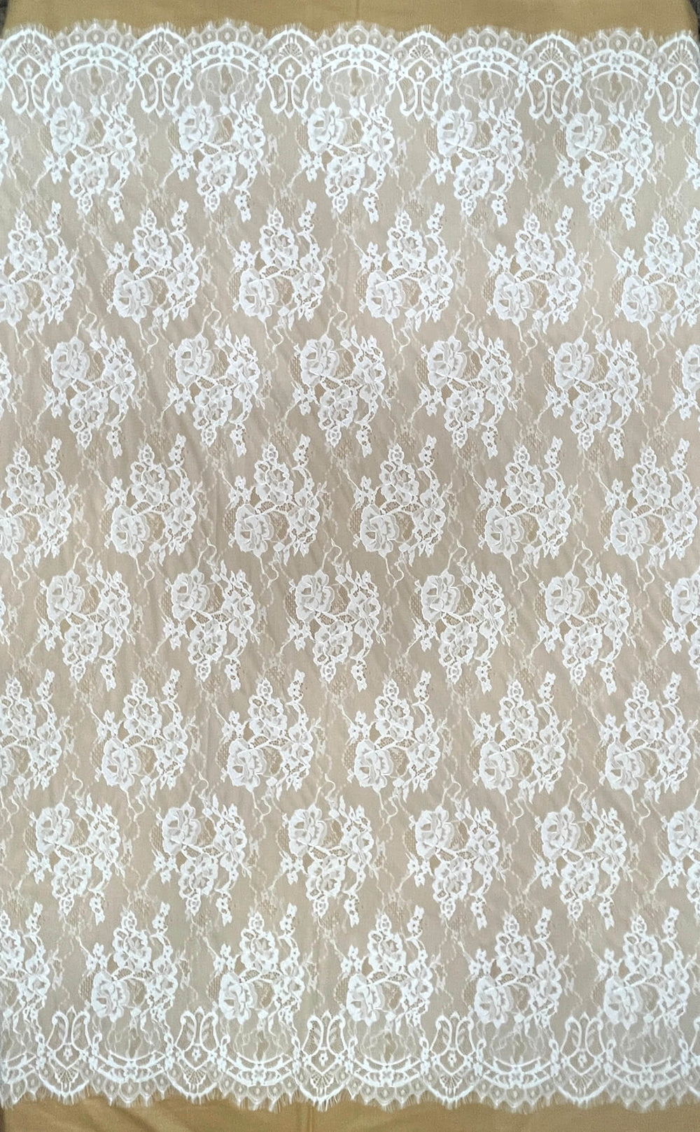 Chantilly Embroidered Lace Fabric with Eyelash Scallop - 3 Yards | Lace USA - GDF-02