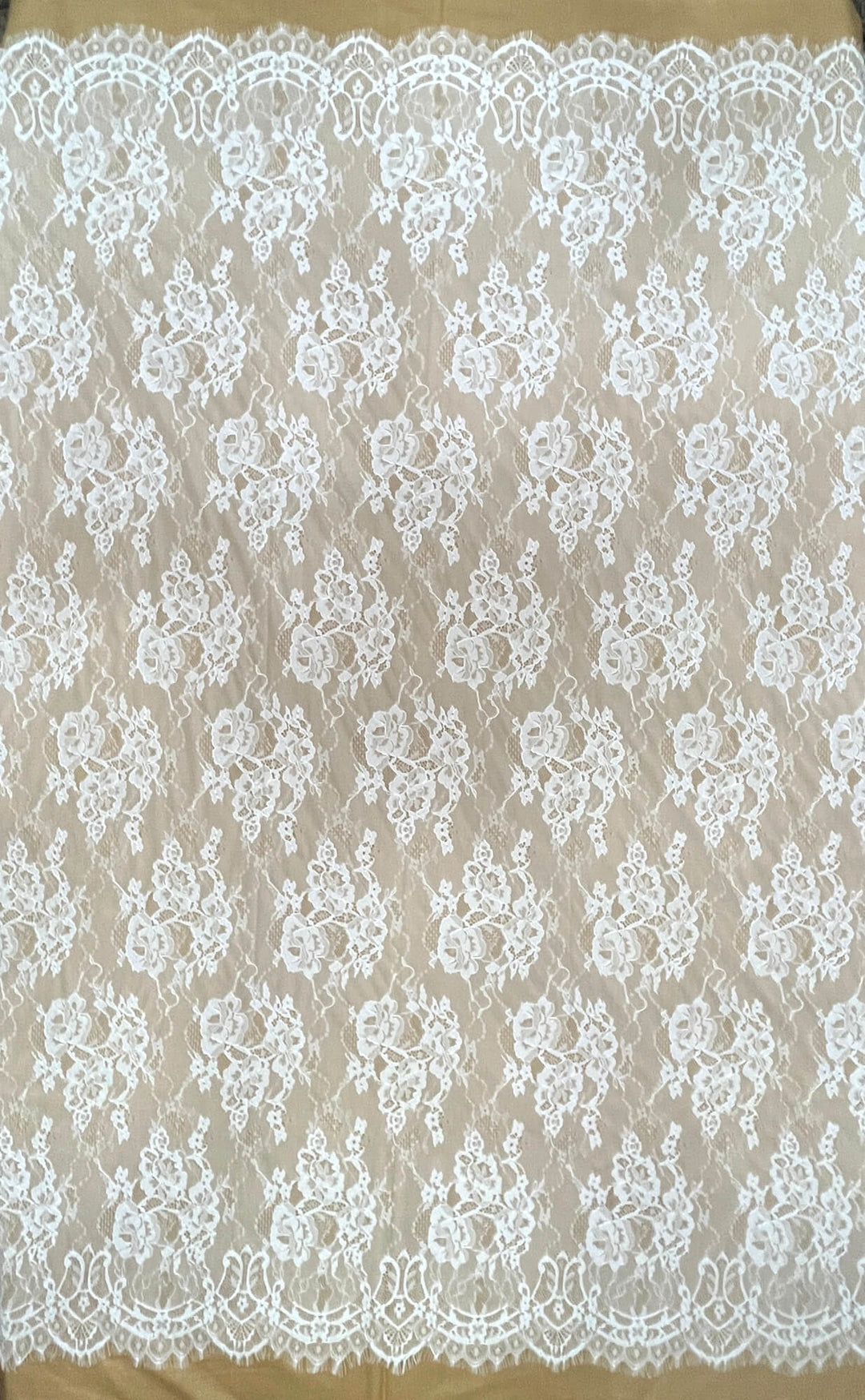Chantilly Embroidered Lace Fabric with Eyelash Scallop - 3 Yards | Lace USA - GDF-02