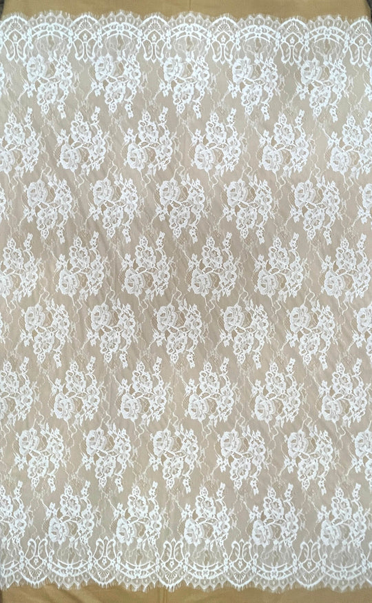 Chantilly Embroidered Lace Fabric with Eyelash Scallop - 3 Yards | Lace USA - GDF-02