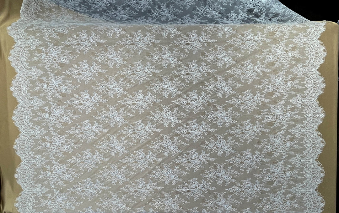 Chantilly Embroidered Lace Fabric with Eyelash Scallop - 3 Yards | Lace USA - GDF-03