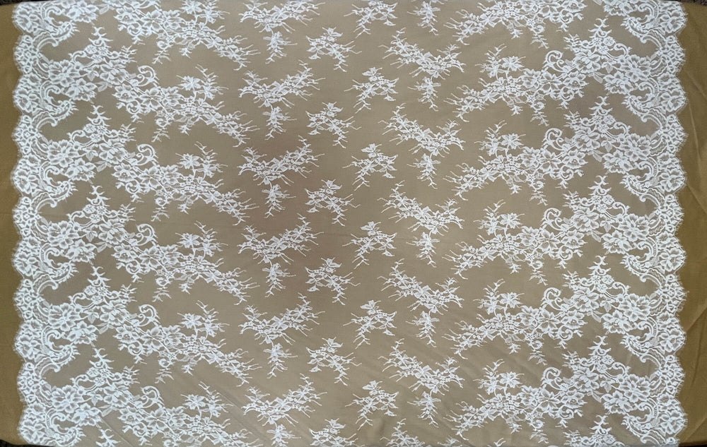 Chantilly Embroidered Lace Fabric with Eyelash Scallop - 3 Yards | Lace USA - GDF-04