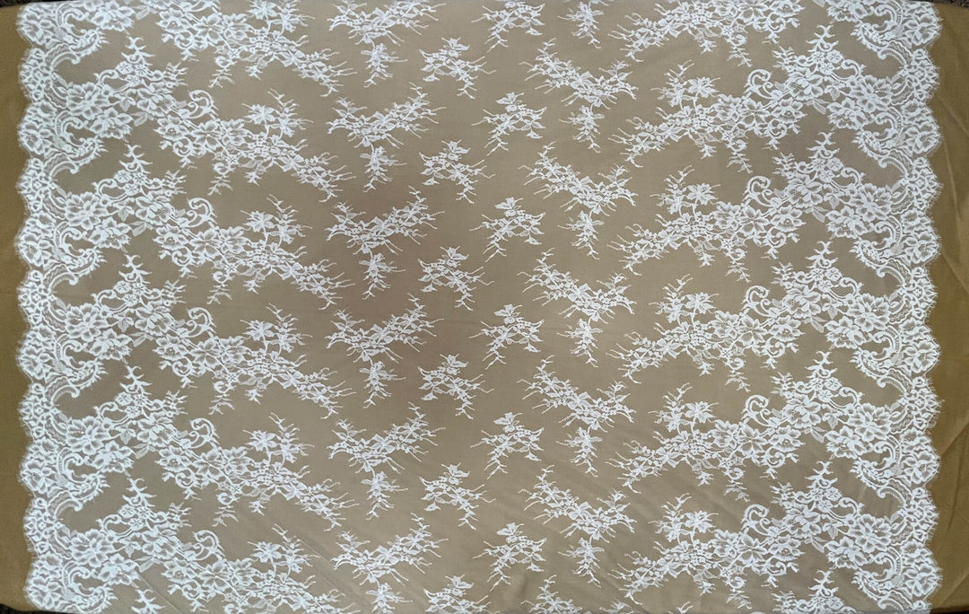 Chantilly Embroidered Lace Fabric with Eyelash Scallop - 3 Yards | Lace USA - GDF-04