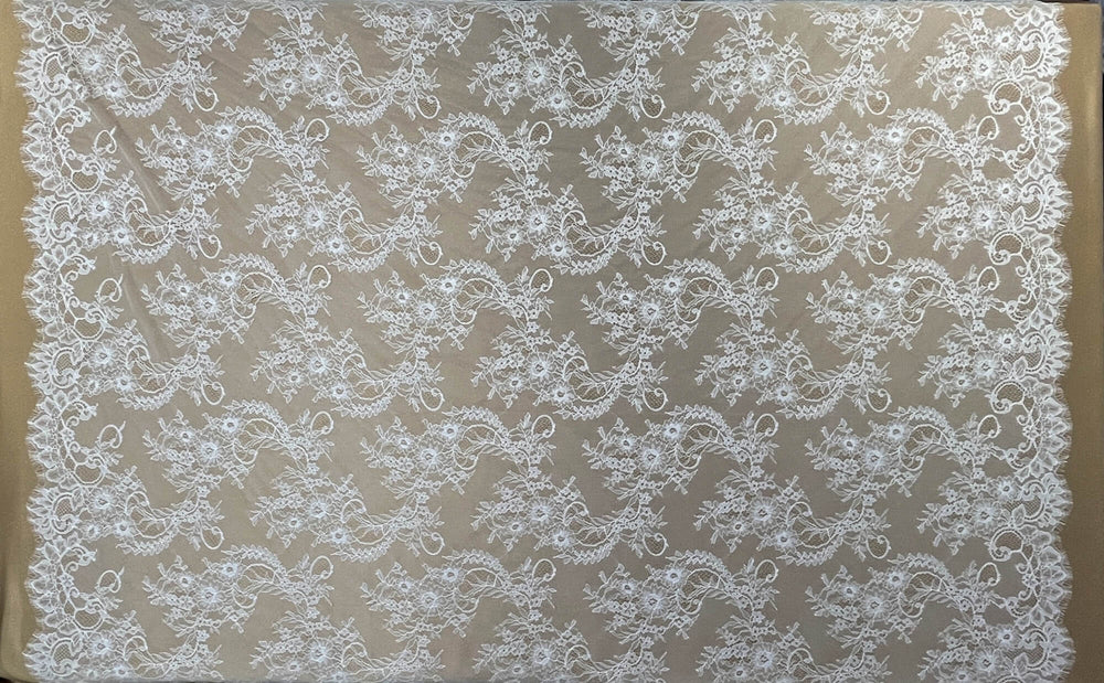Chantilly Embroidered Lace Fabric with Eyelash Scallop - 3 Yards | Lace USA - GDF-05