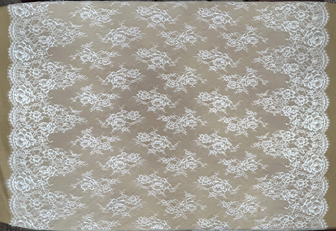 Chantilly Embroidered Lace Fabric with Eyelash Scallop - 3 Yards | Lace USA - GDF-06