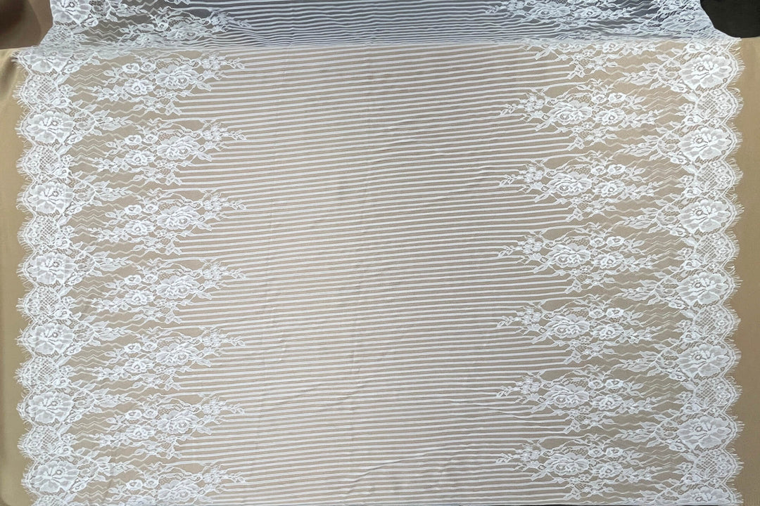 Chantilly Embroidered Lace Fabric with Eyelash Scallop - 3 Yards | Lace USA - GDF-07