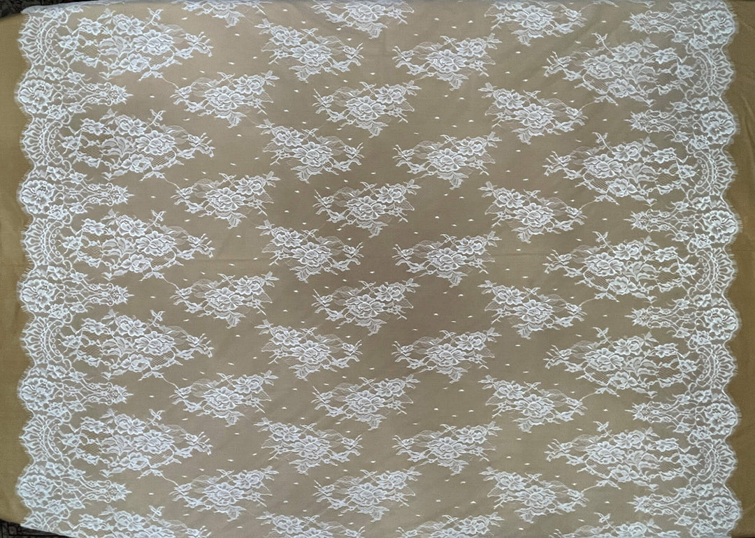 Chantilly Embroidered Lace Fabric with Eyelash Scallop - 3 Yards | Lace USA - GDF-12