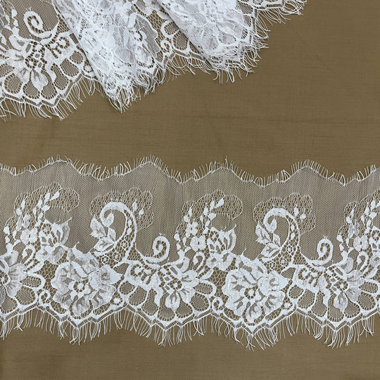 Chantilly Embroidered Lace Trim with Eyelash Scallop - 3 Yards | Lace USA -GDF-TRIM