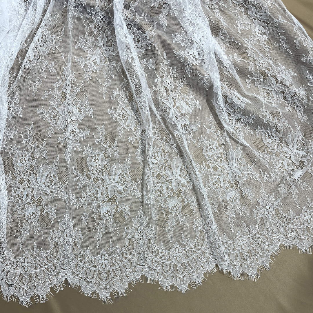 Chantilly Embroidered Lace Fabric with Eyelash Scallop - 3 Yards | Lace USA - GDF-03