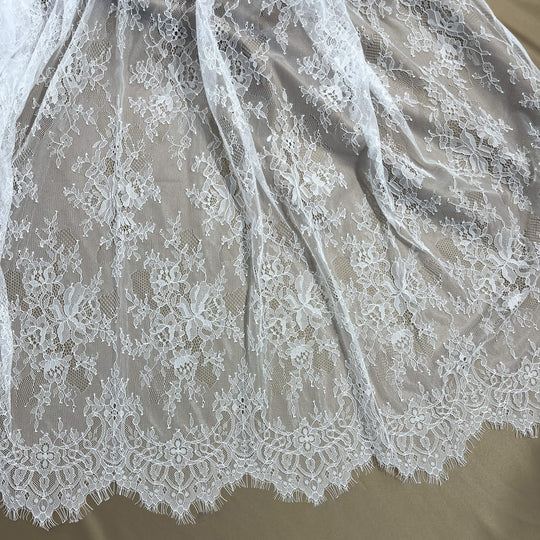 Chantilly Embroidered Lace Fabric with Eyelash Scallop - 3 Yards | Lace USA - GDF-03