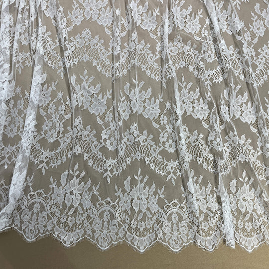 Chantilly Embroidered Lace Fabric with Eyelash Scallop - 3 Yards | Lace USA - GDF-09