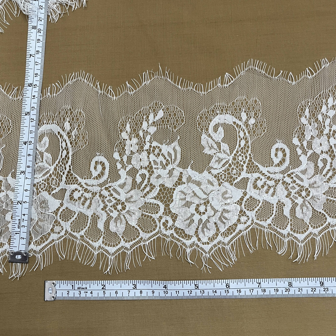 Chantilly Embroidered Lace Trim with Eyelash Scallop - 3 Yards | Lace USA -GDF-TRIM