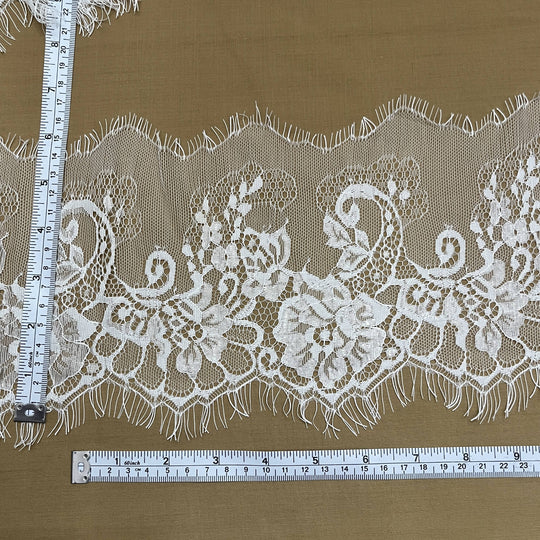 Chantilly Embroidered Lace Trim with Eyelash Scallop - 3 Yards | Lace USA -GDF-TRIM