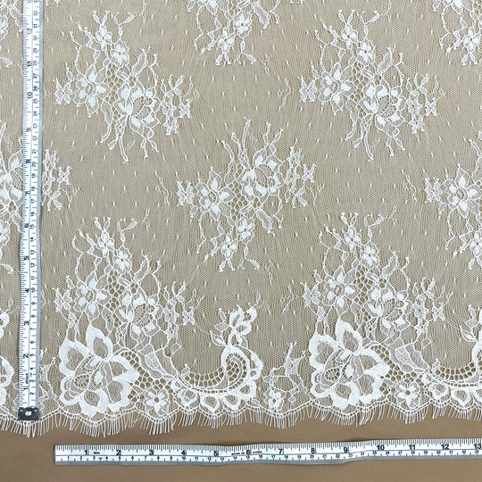 Chantilly Embroidered Lace Fabric with Eyelash Scallop - 3 Yards | Lace USA - GDF-01