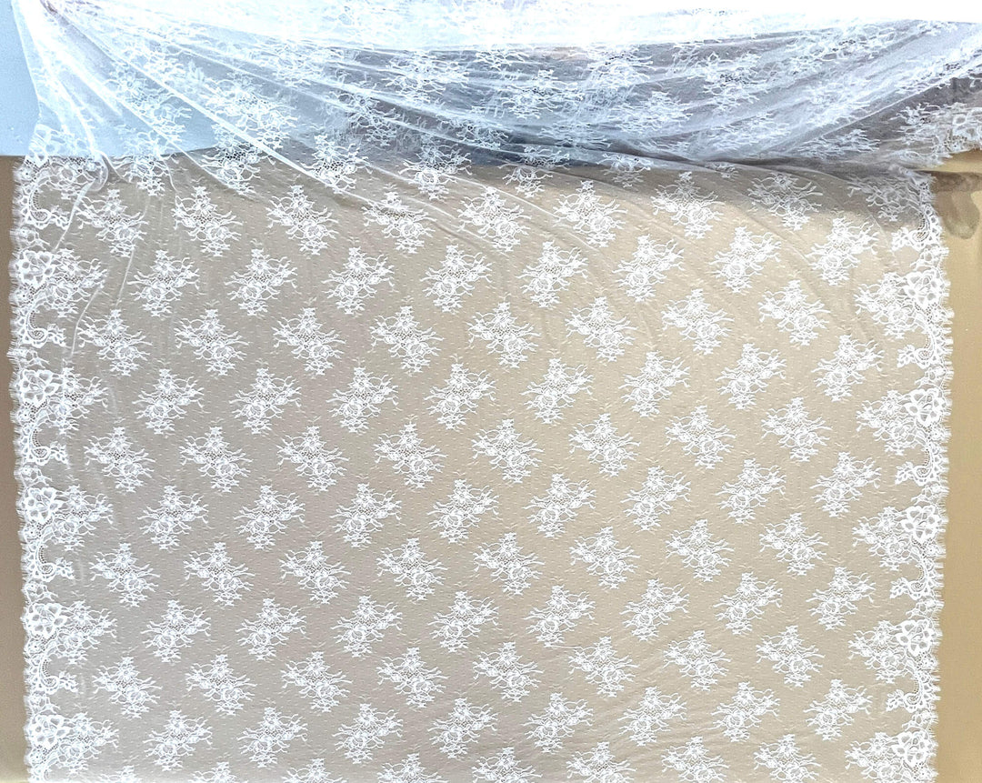 Chantilly Embroidered Lace Fabric with Eyelash Scallop - 3 Yards | Lace USA - GDF-01
