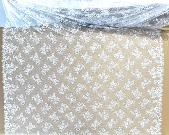 Chantilly Embroidered Lace Fabric with Eyelash Scallop - 3 Yards | Lace USA - GDF-01