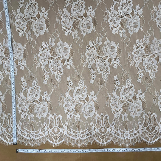 Chantilly Embroidered Lace Fabric with Eyelash Scallop - 3 Yards | Lace USA - GDF-02