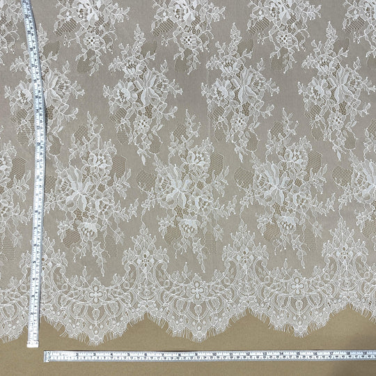 Chantilly Embroidered Lace Fabric with Eyelash Scallop - 3 Yards | Lace USA - GDF-03