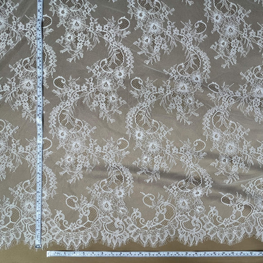 Chantilly Embroidered Lace Fabric with Eyelash Scallop - 3 Yards | Lace USA - GDF-05