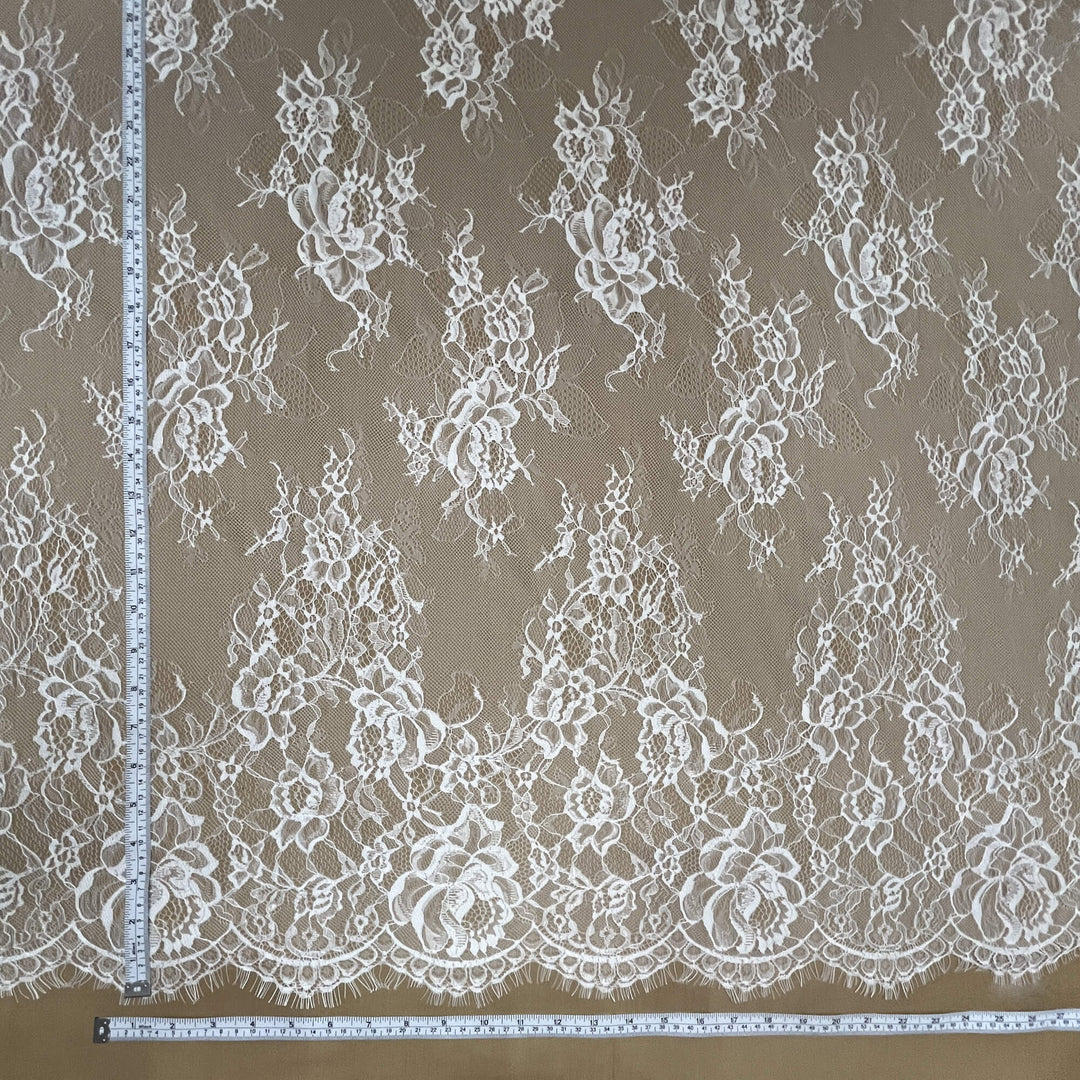 Chantilly Embroidered Lace Fabric with Eyelash Scallop - 3 Yards | Lace USA - GDF-06