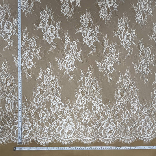 Chantilly Embroidered Lace Fabric with Eyelash Scallop - 3 Yards | Lace USA - GDF-06