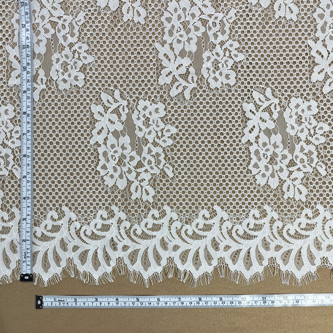 Chantilly Embroidered Lace Fabric with Eyelash Scallop - 3 Yards | Lace USA - GDF-08