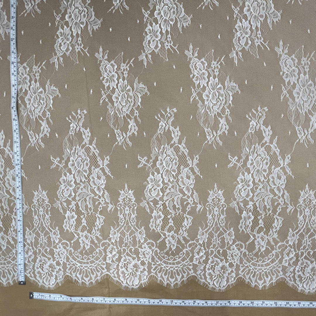 Chantilly Embroidered Lace Fabric with Eyelash Scallop - 3 Yards | Lace USA - GDF-12