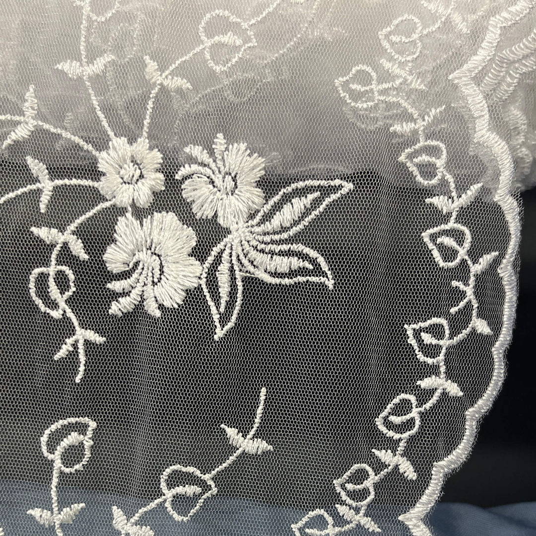 Floral Embroidered Lace Fabric with Scalloped Edges – Bridal, Baptism -Lace USA 30517W