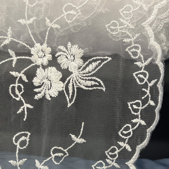 Floral Embroidered Lace Fabric with Scalloped Edges – Bridal, Baptism -Lace USA 30517W