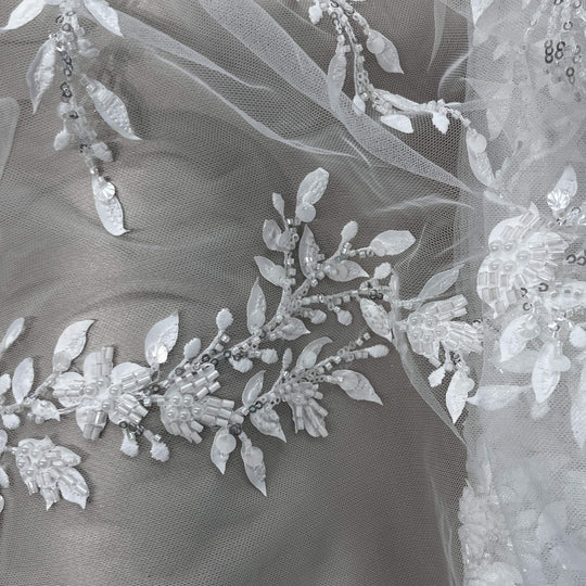 Beaded Lace Fabric Embroidered on 100% Polyester Net Mesh | Lace USA - GD-2628