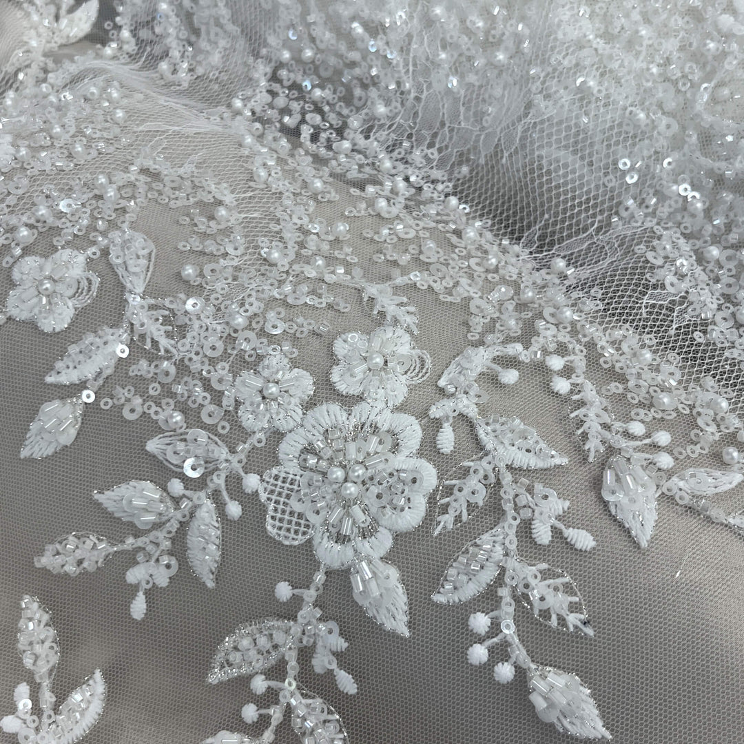 Beaded Lace Fabric Embroidered on 100% Polyester Net Mesh | Lace USA - GD-638
