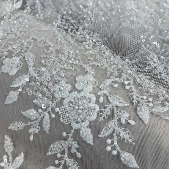 Beaded Lace Fabric Embroidered on 100% Polyester Net Mesh | Lace USA - GD-638