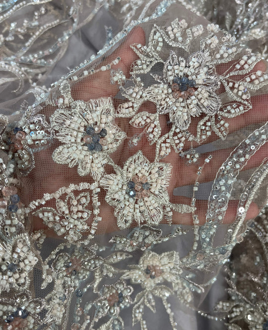 Beaded Lace Fabric Embroidered on 100% Polyester Net Mesh | Lace USA - GD-26227