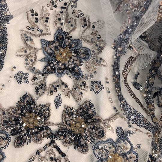 Beaded Lace Fabric Embroidered on 100% Polyester Net Mesh | Lace USA - GD-26227