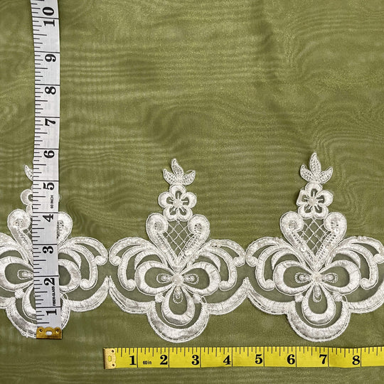 Beaded & Corded Lace Trimming Embroidered on 100% Polyester Organza| Lace USA - 95596N-BP