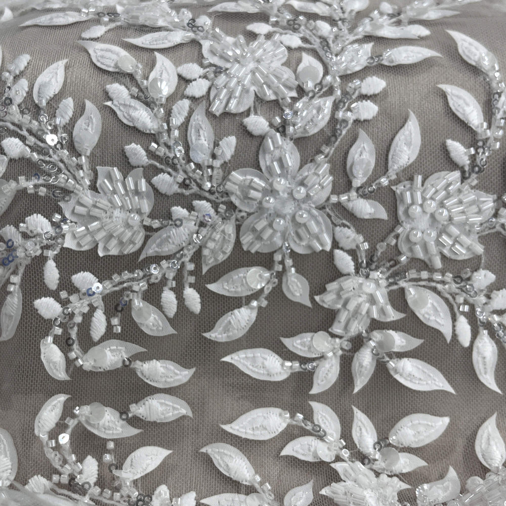 Beaded Lace Fabric Embroidered on 100% Polyester Net Mesh | Lace USA - GD-2628