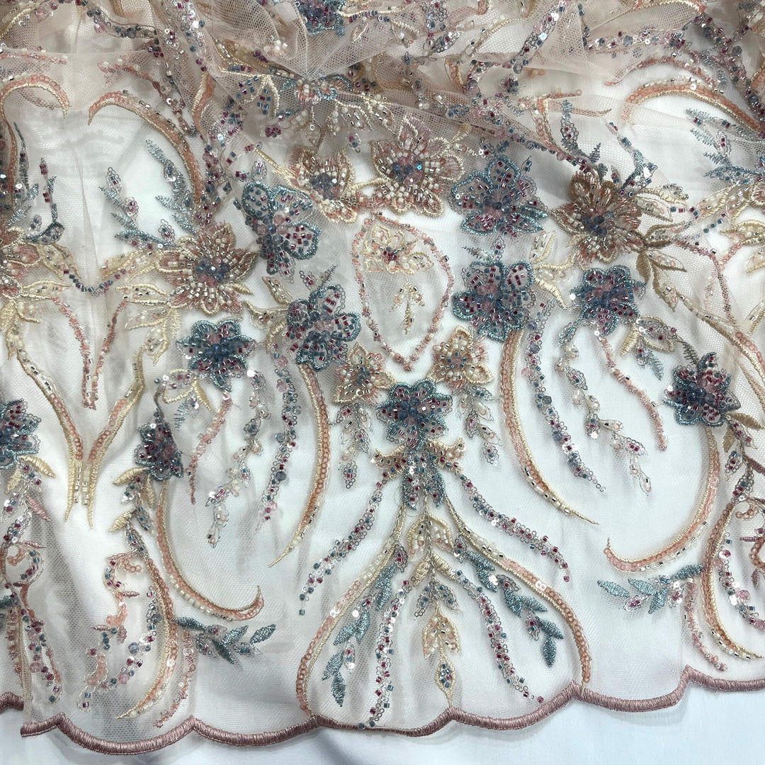 Beaded Lace Fabric Embroidered on 100% Polyester Net Mesh | Lace USA - GD-26227