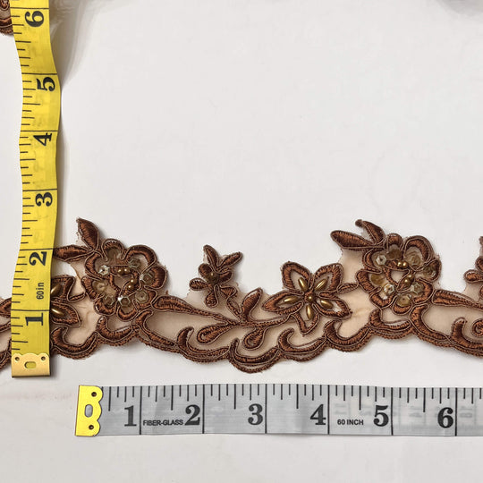 Beaded & Corded Lace Trimming Embroidered on 100% Polyester Net Mesh | Lace USA - 95942W-BP