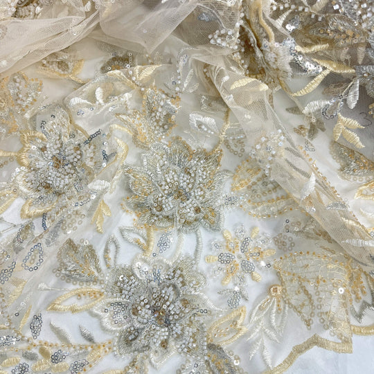 Beaded 3D Floral Lace Fabric – Embroidered Bridal, Quinceañera Lace | Lace USA -  GD-26230