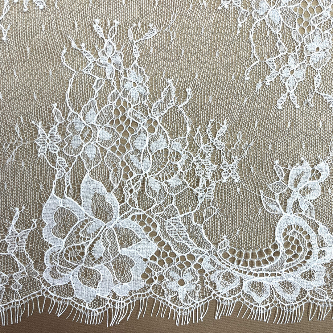 Chantilly Embroidered Lace Fabric with Eyelash Scallop - 3 Yards | Lace USA - GDF-01