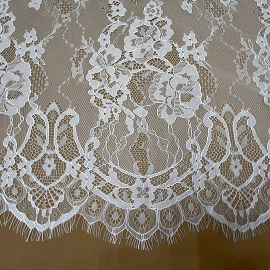 Chantilly Embroidered Lace Fabric with Eyelash Scallop - 3 Yards | Lace USA - GDF-02