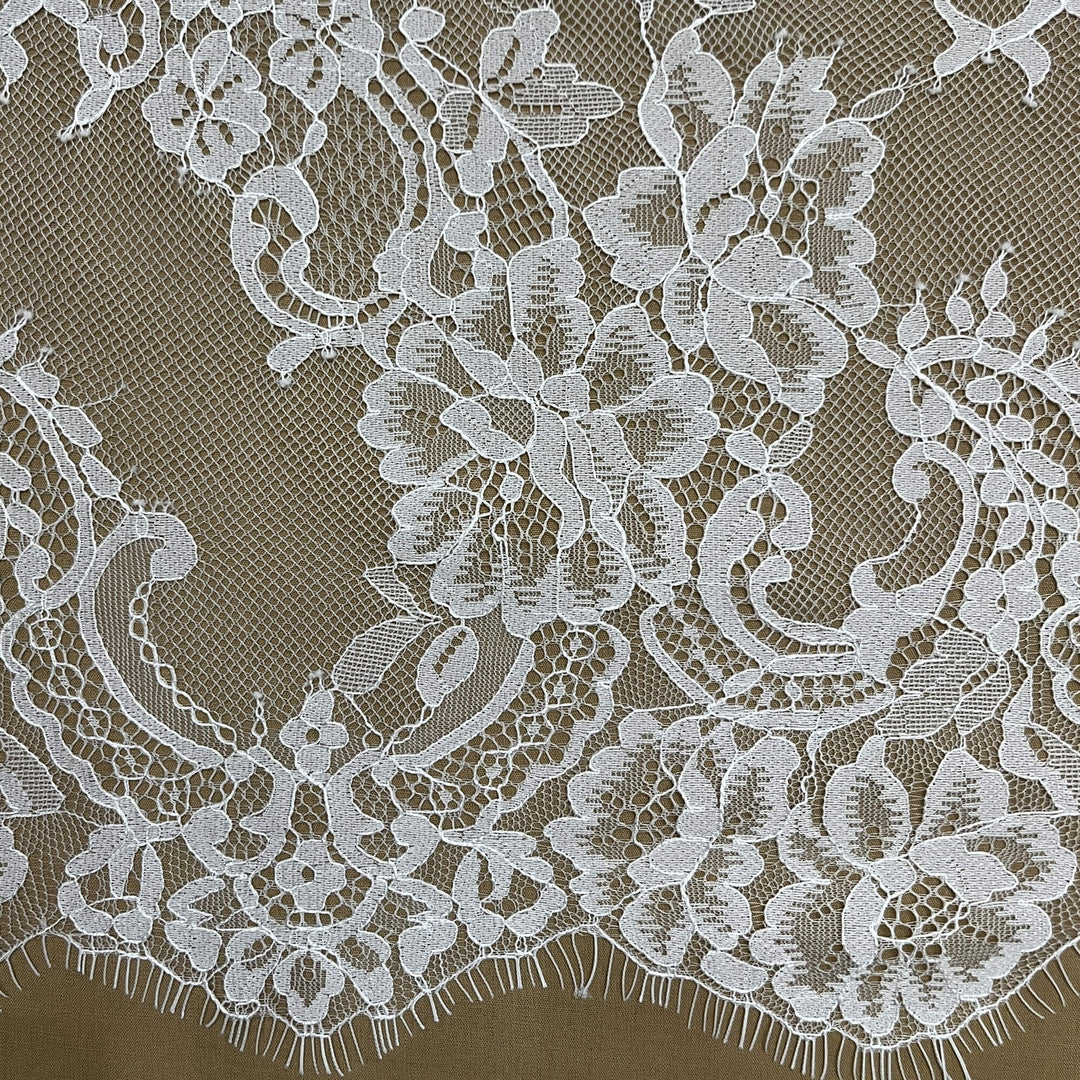 Chantilly Embroidered Lace Fabric with Eyelash Scallop - 3 Yards | Lace USA - GDF-04