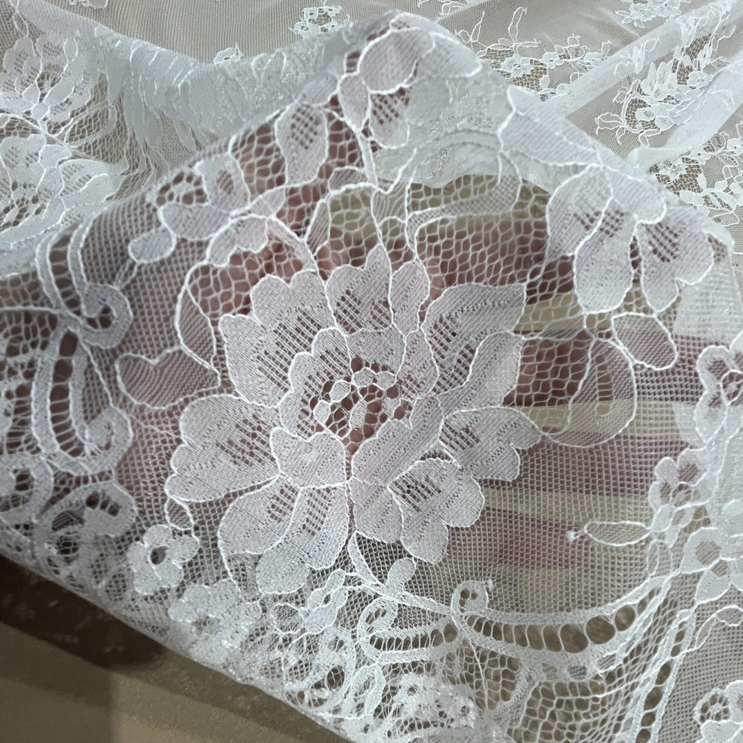 Chantilly Embroidered Bridal Lace Fabric with Eyelash Scallop - 3.3 Yards | Lace USA - GDF-11