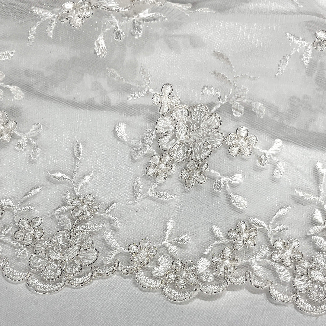 Corded Bridal Lace Fabric Embroidered on 100% Polyester Net Mesh | Lace USA - 96646W