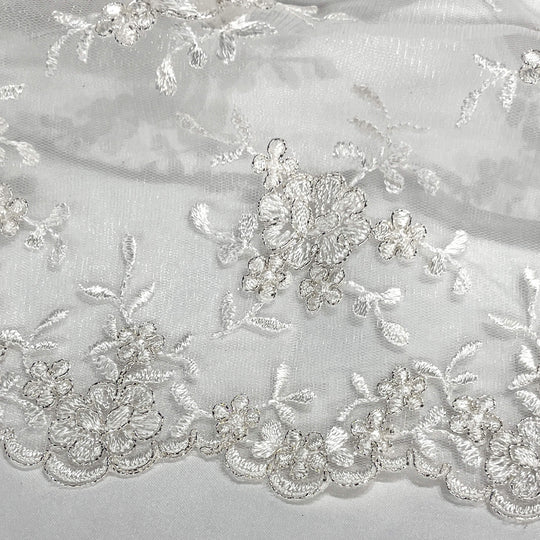 Corded Bridal Lace Fabric Embroidered on 100% Polyester Net Mesh | Lace USA - 96646W